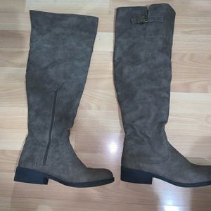 Gray knee high boots